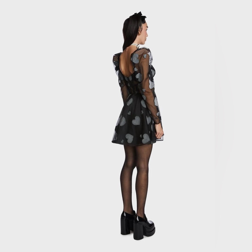 For Love & Lemons Alexandra Heart Mini Dress Mesh Cutout Size XS - Picture 4 of 16